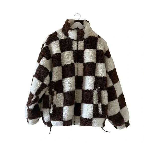 ZARA MEN combination checkered/ plaid fleece jacket  Oversized Cozy SZ S - Picture 9 of 16